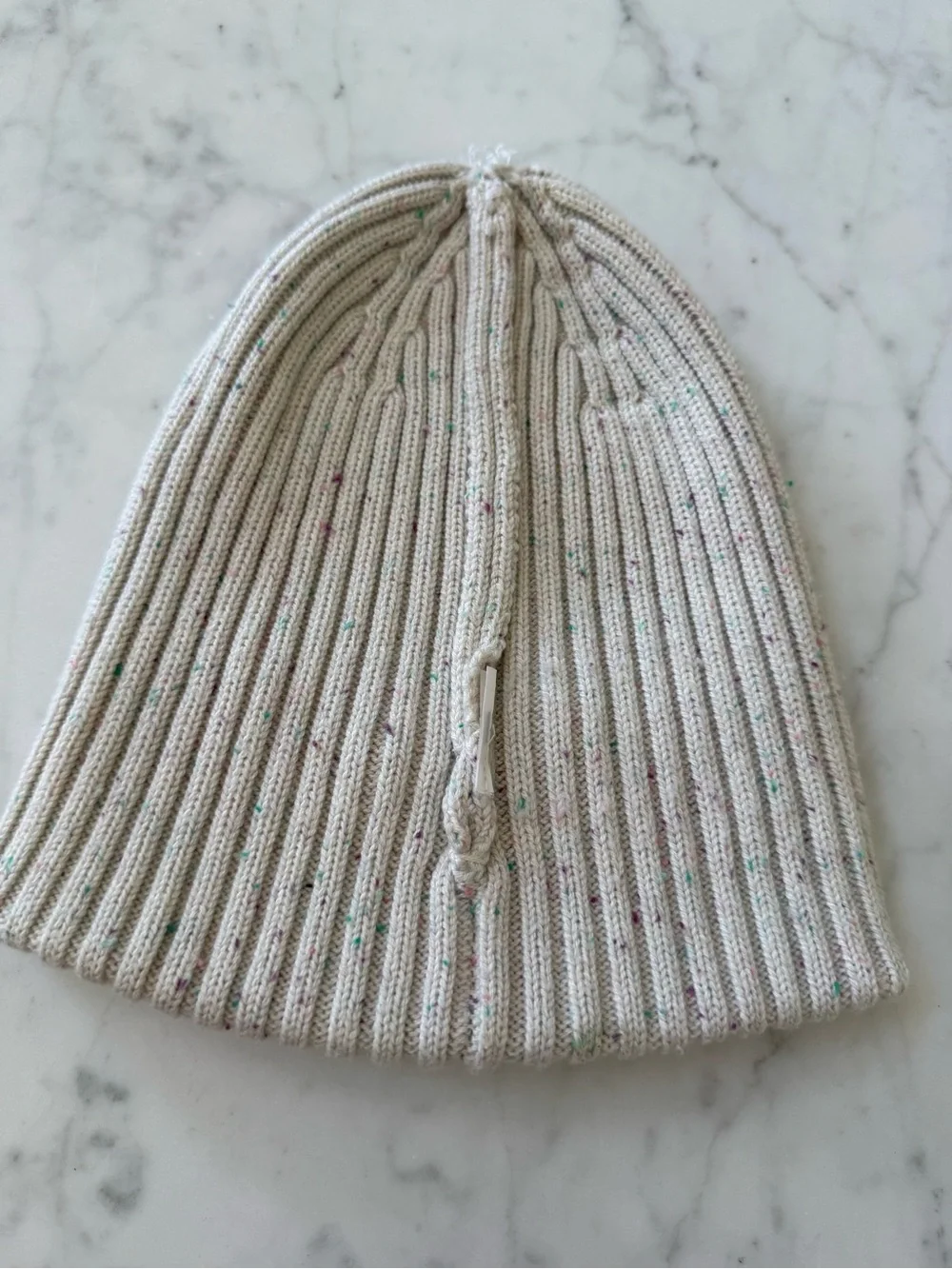 Athleta Girl Cream Speckled Knit Beanie Winter Hat Cozy Ribbed Cap